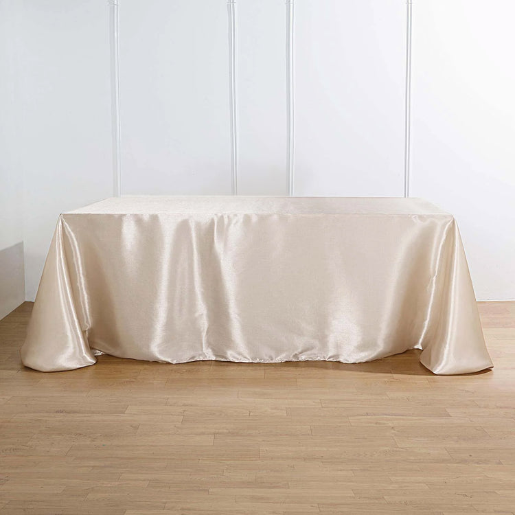 Satin 90 Inch x 156 Inch Rectangular Beige Tablecloth