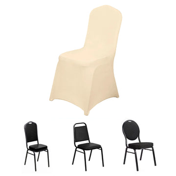 Beige Spandex Stretch Fitted Banquet Chair Cover 160 GSM