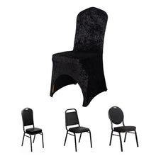 Black Crushed Velvet Spandex Stretch Banquet Chair Cover With Foot Pockets - 190 GSM