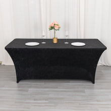 6ft Black Crushed Velvet Stretch Fitted Rectangular Table Cover