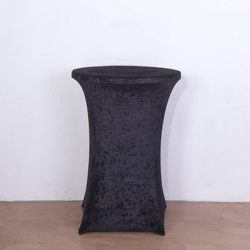 Black Crushed Velvet Stretch Fitted Round Highboy Cocktail Table Cover