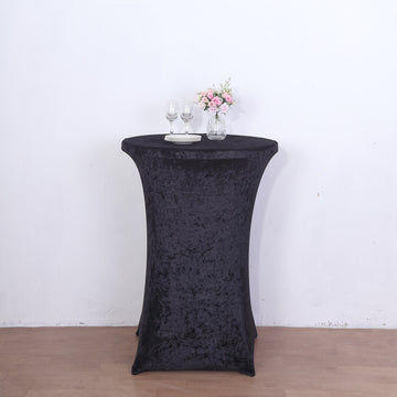 Black Crushed Velvet Stretch Fitted Round Highboy Cocktail Table Cover
