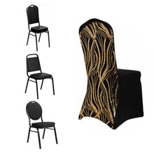 Black Gold Spandex Stretch Banquet Chair Cover With Wave Embroidered Sequin