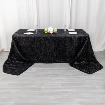 Black Metallic Fringe Shag Tinsel Rectangle Polyester Tablecloth 90"x156"