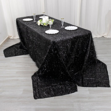 Experience Luxury with Black Metallic Fringe Shag Tinsel Tablecloth
