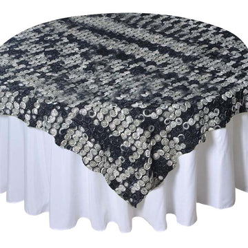 Transform Your Table with the Black 3D Mini Rosette Satin Square Table Overlay