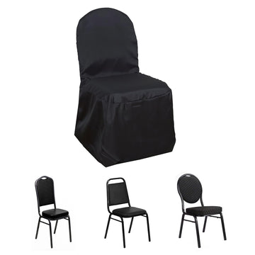 Black Polyester Banquet Chair Cover, Reusable Stain Resistant Chair Cover
