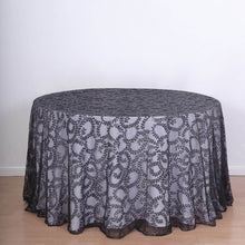 120inch Black Sequin Leaf Embroidered Seamless Tulle Round Tablecloth