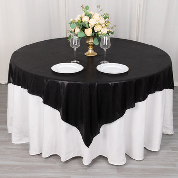 Elevate Your Dining Experience with the Black Shimmer Sequin Dots Square Polyester Table Overlay