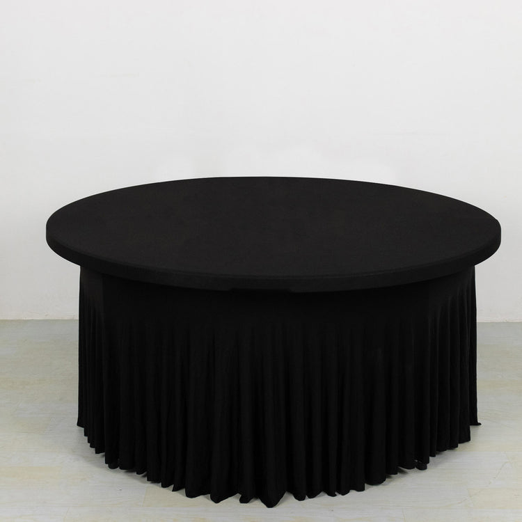 Black Wavy Spandex Fitted Round 1-Piece Tablecloth Table Skirt