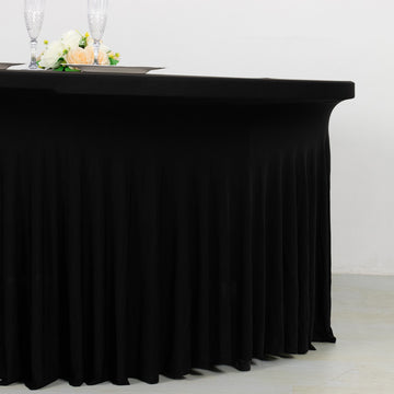 <strong>Fitted Black Spandex Table Cover with Ruffles</strong>