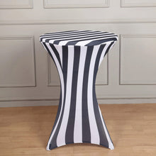 Black and White Striped Spandex Stretch Fitted Cocktail Tablecloth - 160GSM