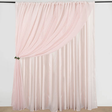 Blush Chiffon Polyester Divider Backdrop Curtain, Dual Layer Event Drapery Panel with Rod Pockets - 10ftx10ft