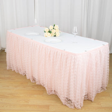 Blush Premium Pleated Lace Table Skirt 14ft