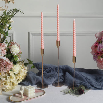Blush Premium Spiral Long Burn Wick Taper Candles - Create a Cozy and Elegant Atmosphere