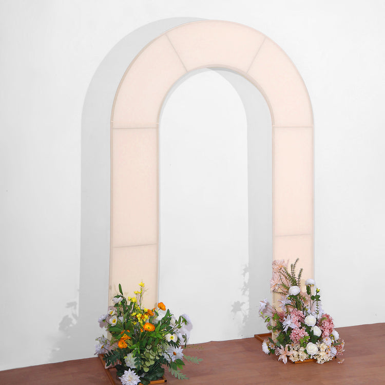 8ft Blush Rose Gold Spandex Fitted Open Arch Backdrop Cover, Double-Sided U-Shaped Wedding Arch Slip
