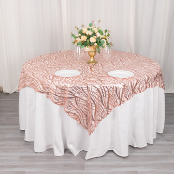 Blush Wave Mesh Square Table Overlay With Embroidered Sequins 72"x72"