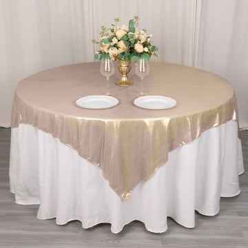 Blush Shimmer Sequin Dots Square Polyester Table Overlay, Wrinkle Free Sparkle Glitter Table Topper 72"x72"