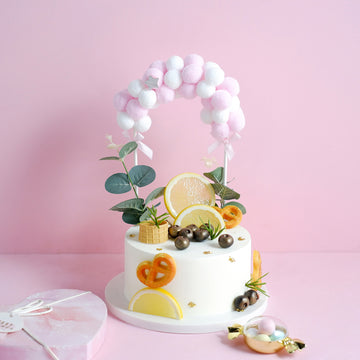 Add a Touch of Elegance to Your Cakes with the Pink/White Cotton Ball Arch Cake Topper