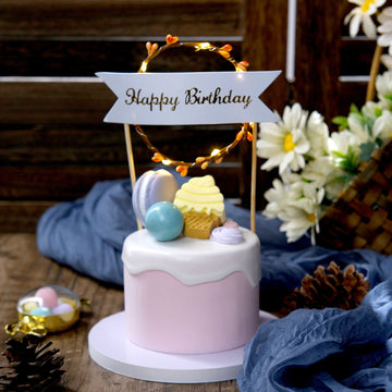 LED Light Up Wreath Happy Birthday Banner Cake Topper - Blinking Cake Decoration