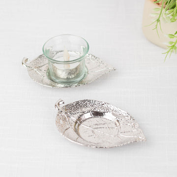 Shiny Silver Metal Maple Leaf Votive Candle Holders - Add Elegance to Your Event Decor