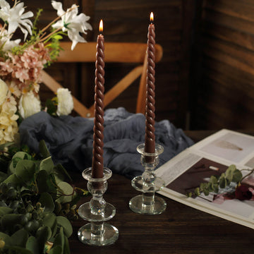 Elevate Your Celebrations with Mocha Brown Premium Spiral Long Burn Wick Taper Candles