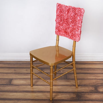 Elegant Rose Quartz Satin Rosette Chiavari Chair Back Cover Caps