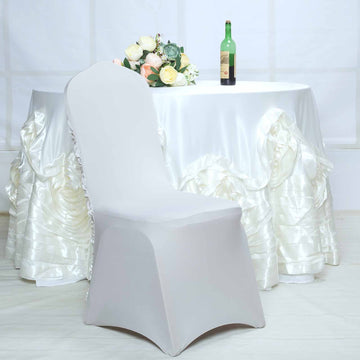 Elevate Your Event Decor with the Silver Satin Rosette Chair Cover