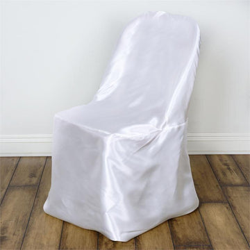 White Glossy Satin Folding Chair Covers for Elegant Event Décor