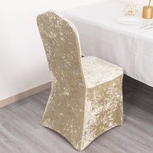 Beige Crushed Velvet Spandex Stretch Banquet Chair Cover With Foot Pockets