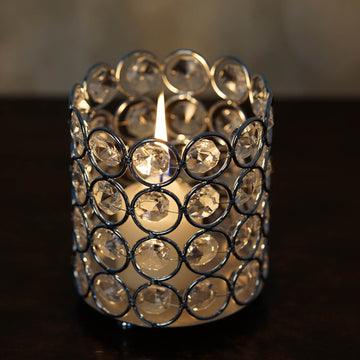 Silver Crystal Beaded Metallic Votive Tealight Candle Holder: Add Elegance to Your Table Decor
