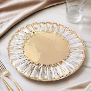 Elegant gold and crystal decorative plate with a mirrored center.