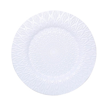 Elegant White Embossed Peacock Design Plastic Serving Plates