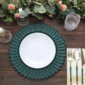 Elevate Your Table Decor with Matte Teal Sunflower Plastic Dinner Charger Plates
