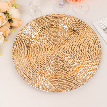 Add a Touch of Luxury to Your Table with Metallic Gold Swirl Rattan Charger Plates