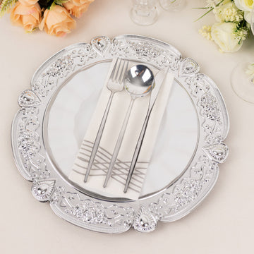 Create Unforgettable Moments with Silver Floral Embossed Acrylic Charger Plates