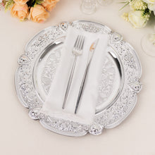 6 Pack Silver Floral Embossed Acrylic Charger Plates With Scalloped Rim, 13" Round