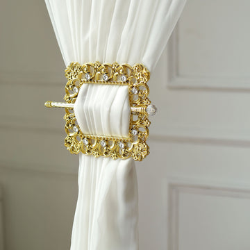 Add a Touch of Glamour with Gold Barrette Style Acrylic Crystal Curtain Tie Backs