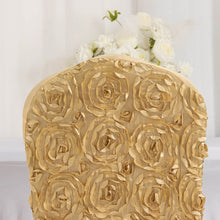 Stretch Fitted Banquet Chair Cover In Champagne Satin Rosette Spandex