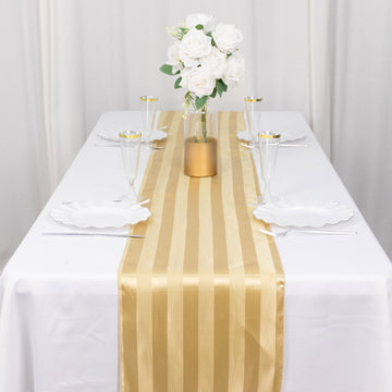 Champagne Satin Stripe Table Runner, Elegant Tablecloth Runner 12"x108"