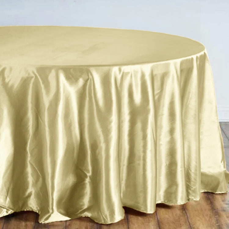 108 Inch Champagne Round Satin Tablecloth
