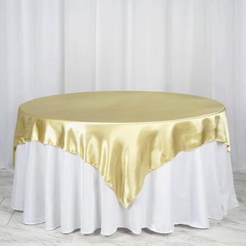 Champagne Seamless Satin Square Tablecloth Overlay 72" x 72"