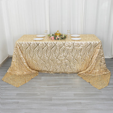 Champagne Wave Mesh Rectangular Tablecloth With Embroidered Sequins 90"x156"