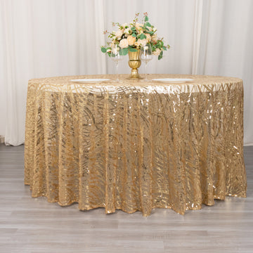 Elevate Your Event with the Champagne Wave Mesh Round Tablecloth