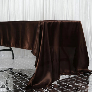 Elevate Your Event with the Chocolate Seamless Satin Rectangular Tablecloth