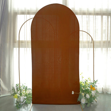 Elevate Your Wedding Decor with the Cinnamon Brown Spandex Arch Cover