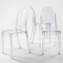 4 Pack Stackable Clear Acrylic Ghost Banquet Chairs with Oval Back, Fully Assembled Armless