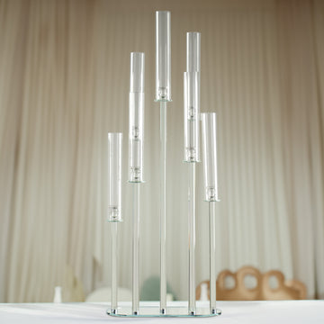 Elegant Clear Crystal 7-Arm Cluster Wedding Aisle Candlestick Stand