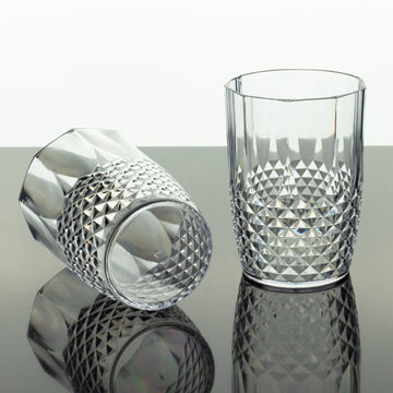 6 Pack Clear Crystal Cut Reusable Plastic All-Purpose Cups, Shatterproof Short Tumbler Glasses 16oz