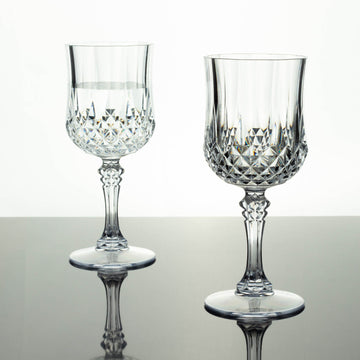 6 Pack Clear Crystal Cut Reusable Plastic Wine Glasses, Shatterproof Cocktail Goblets 8oz